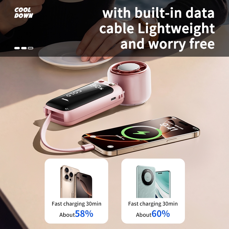 4000mAh Foldable Handheld Fan with Power Bank 2-in-1 USB Rechargeable Portable Mini Fan for Outdoor Emergency Charging