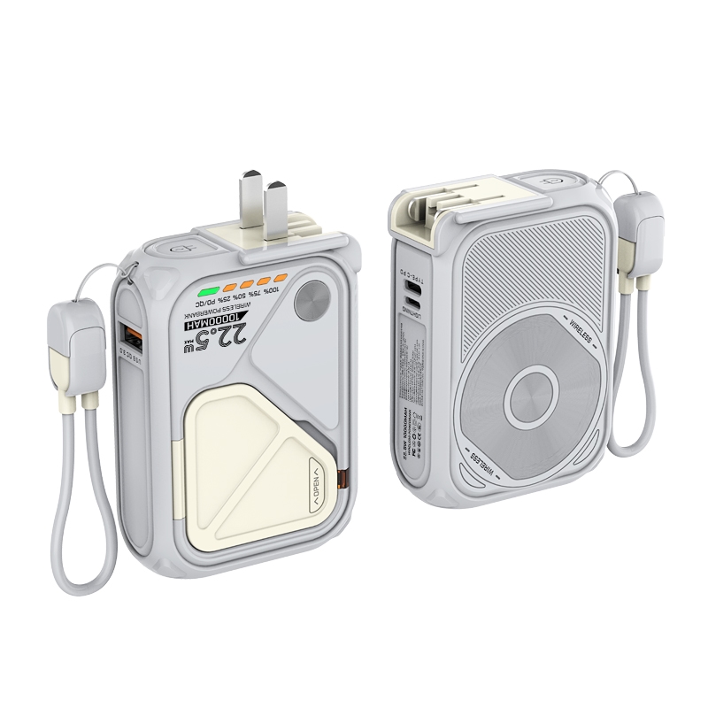 Multi-function 6 in 1 Power Bank 10000mAh Built in Cable AC Plug 22.5W PD QC3.0  Fast Charging Travel Charger for iPhone