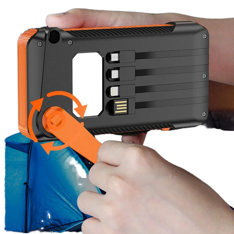 Wayto 10000mAh Portable Emergency Charger Hand Crank Solar & Dynamo with Built-In Light and Cables 20W Output Power