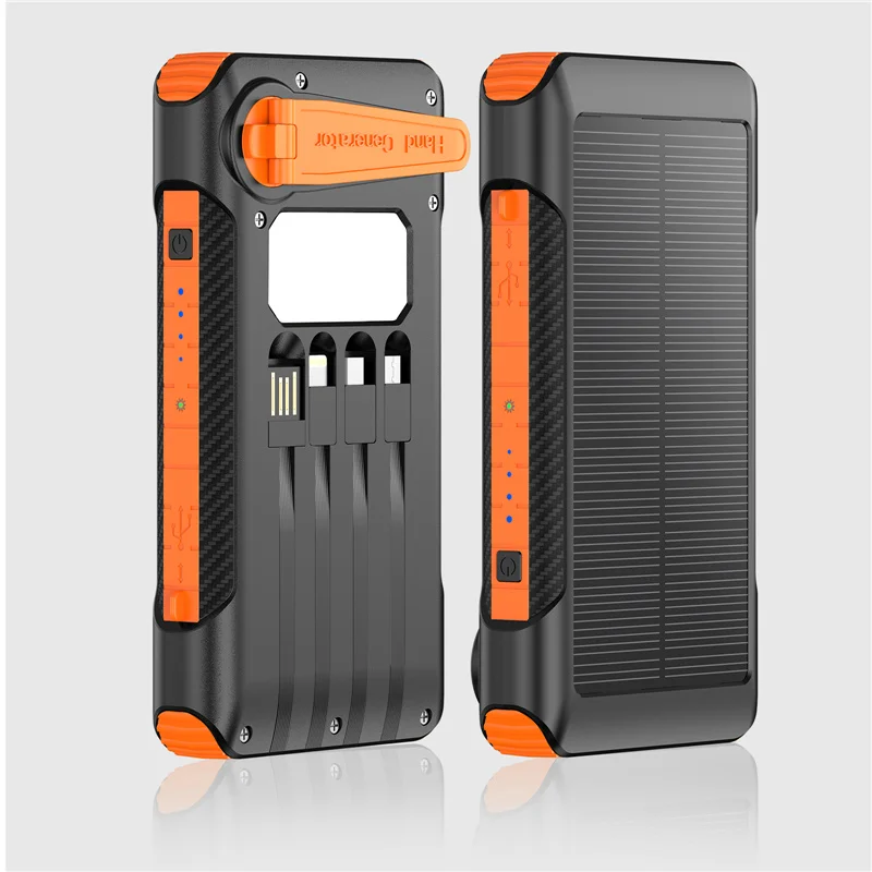 Wayto 10000mAh Portable Emergency Charger Hand Crank Solar & Dynamo with Built-In Light and Cables 20W Output Power