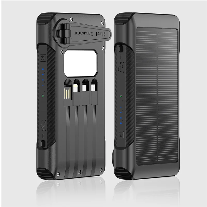 Wayto 10000mAh Portable Emergency Charger Hand Crank Solar & Dynamo with Built-In Light and Cables 20W Output Power