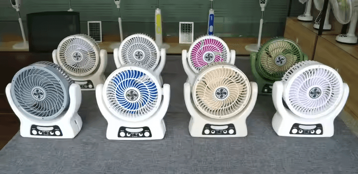 7-Inch Mini Table Fan With LED Light Rechargeable & Solar Panel 3600mah Big Lithium Battery Plastic for Small Desks