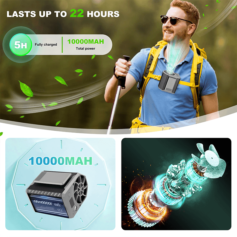 3in1 Portable Mini 5000/10000mAh Hanging Waist Fan Rechargeable Fan Power Bank Ultra Quiet Multifunction Waist Fan Outdoor