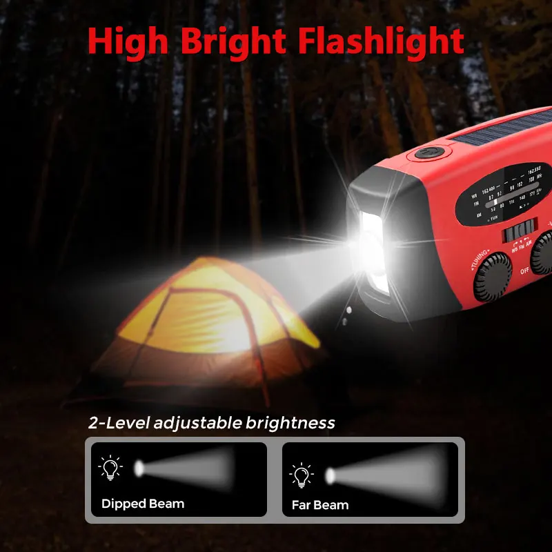 Emergency Hand Crank Solar Dynamo 2000mAh Powerbank 3-Band NOAA Weather Radio with Flashlight Built-in Speaker & 5-10W Output