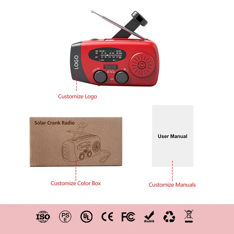 Emergency Hand Crank Solar Dynamo 2000mAh Powerbank 3-Band NOAA Weather Radio with Flashlight Built-in Speaker & 5-10W Output