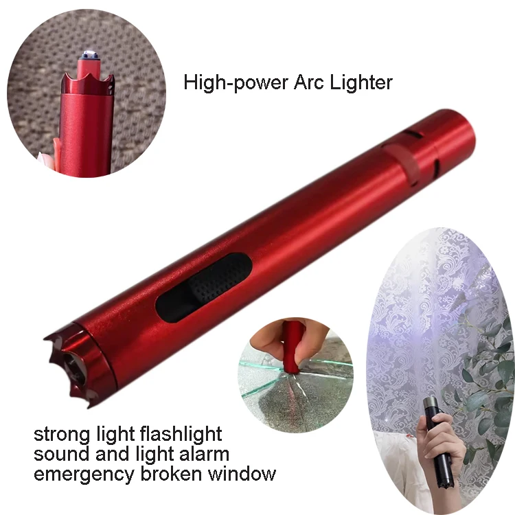 Portable High Voltage Arc Multifunctional Self-Defense Flashlight Electric Arc Flashlight with Alarm and Window Breaker
