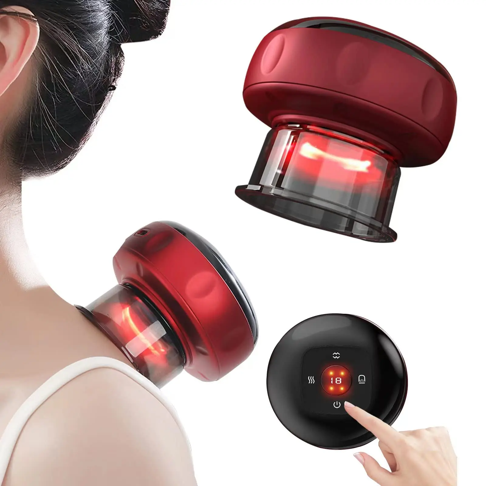 Body Relaxation Red Light & Heated Suction Cups Travel Case Smart Massager Remote Control Electric Cupping Therapy Set