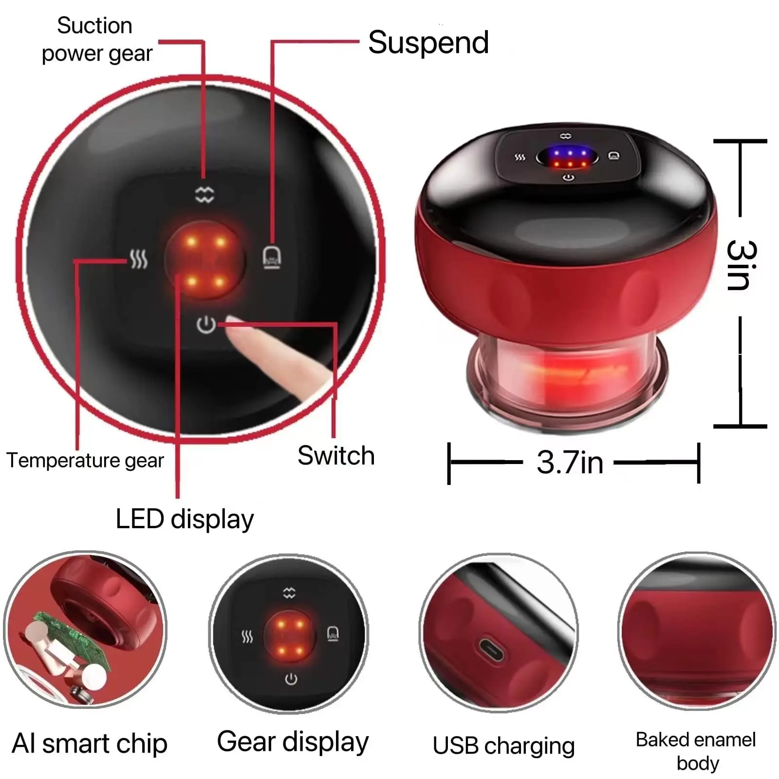 Body Relaxation Red Light & Heated Suction Cups Travel Case Smart Massager Remote Control Electric Cupping Therapy Set