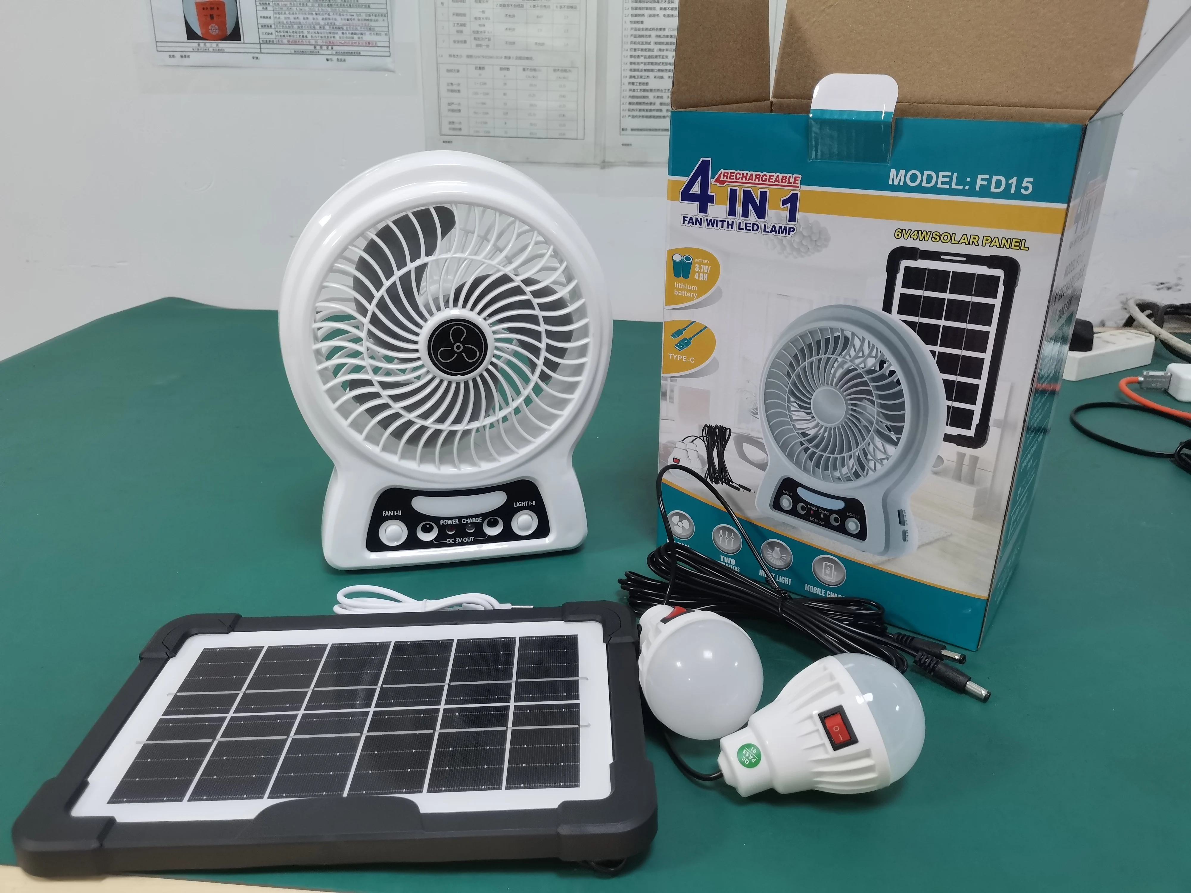 New Trend6 Inch Solar Rechargeable Portable Fan Built-in Lithium Battery with Night Light with Solar Panel Charge Phone