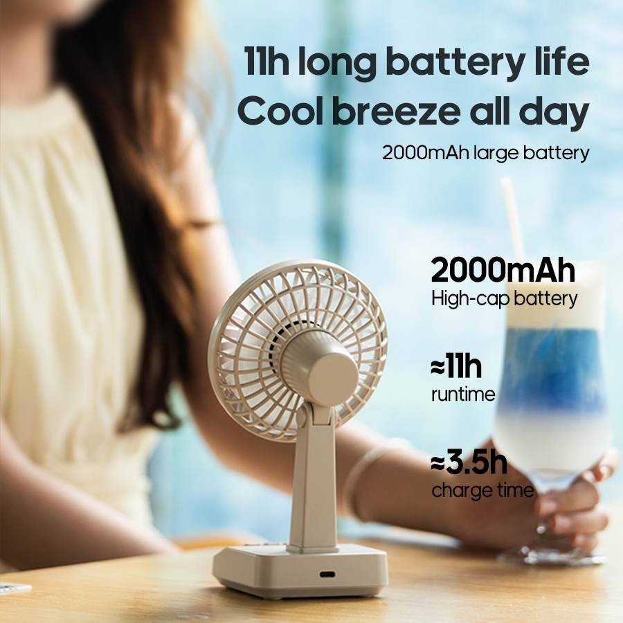 Newest Portable Vintage Desk Fan Flexible Angle Adjustable Mini Fan 5 Speed Silent 2000mAh Rechargeable Fan for Home Custom Logo