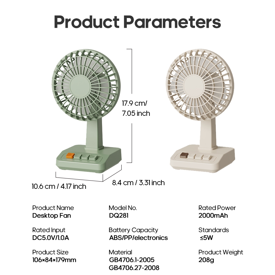 Newest Portable Vintage Desk Fan Flexible Angle Adjustable Mini Fan 5 Speed Silent 2000mAh Rechargeable Fan for Home Custom Logo