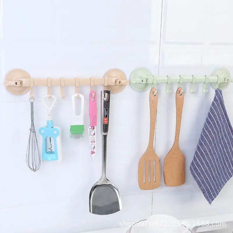 Kitchen Hook Storage Suction Wall Hook Strong Suction Cup Adjustable Organizer 6 Hooks Plastic Bathroom Corner Towel Hanger