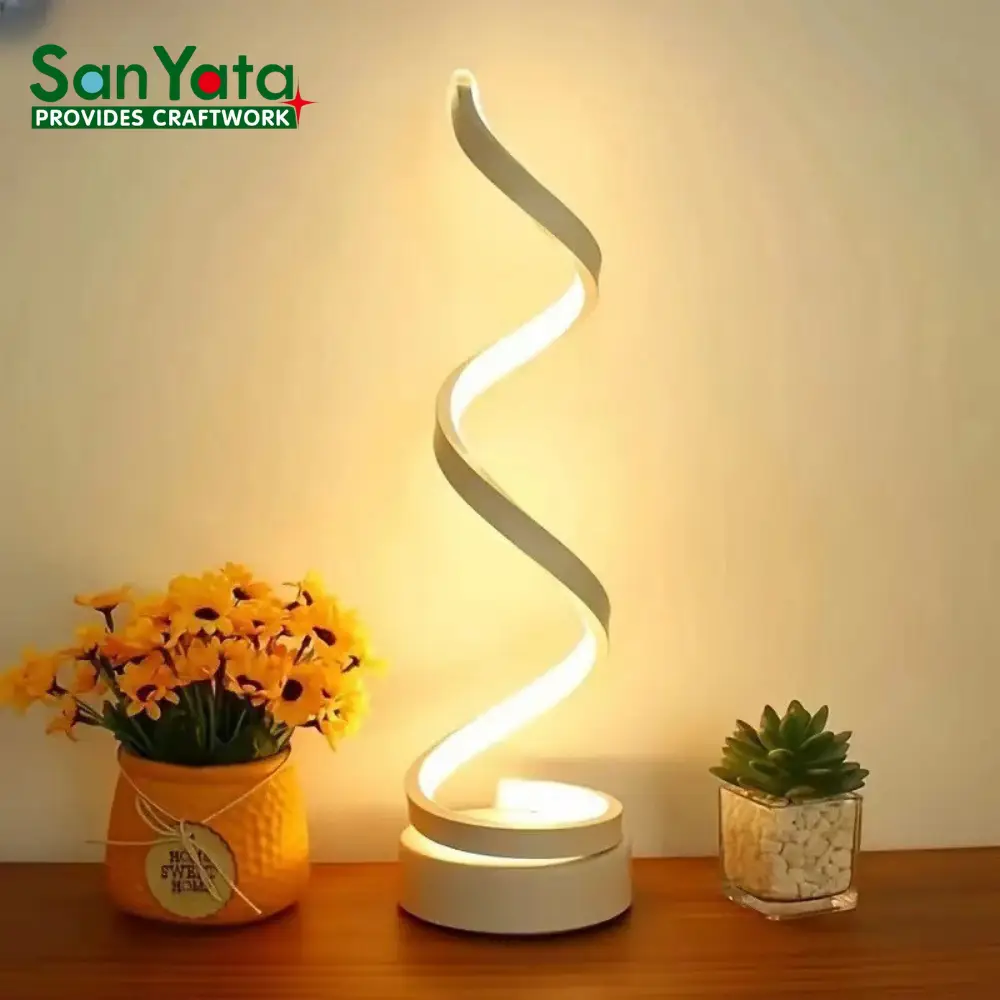 Spiral LED Desk Lamp, USB Rechargeable Touch Control Dimmable Bedside Night Light for Bedroom & Office Decor